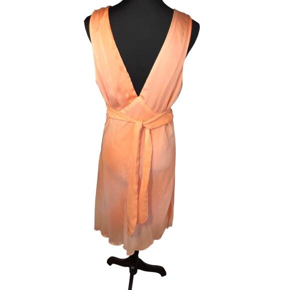 9 by ninety women size XL peach chiffon Deep V gypsy goth flowing midi dress NEW - Picture 3 of 10